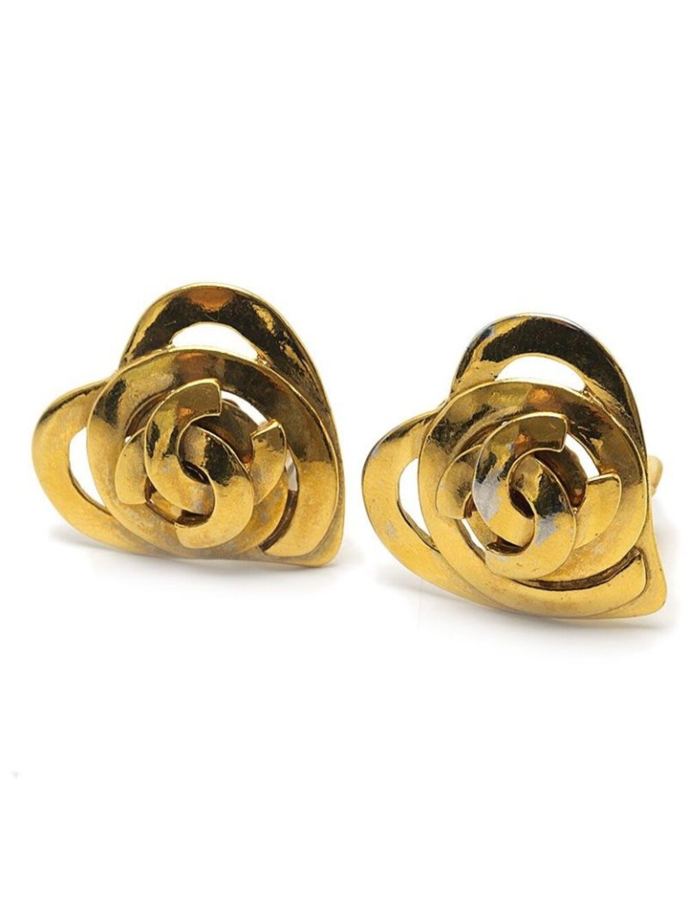 Chanel Heart Earrings 95P Gold Plated Clip-On